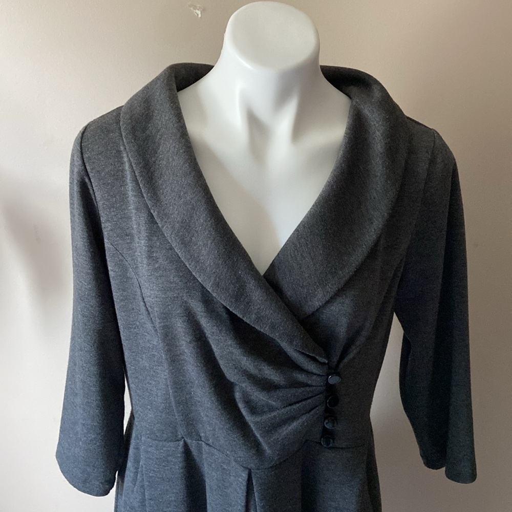 Julian Taylor Dark Gray Retro 3/4 Sleeves Knee Length Dress Fall Fit And Flare - Picture 5 of 7